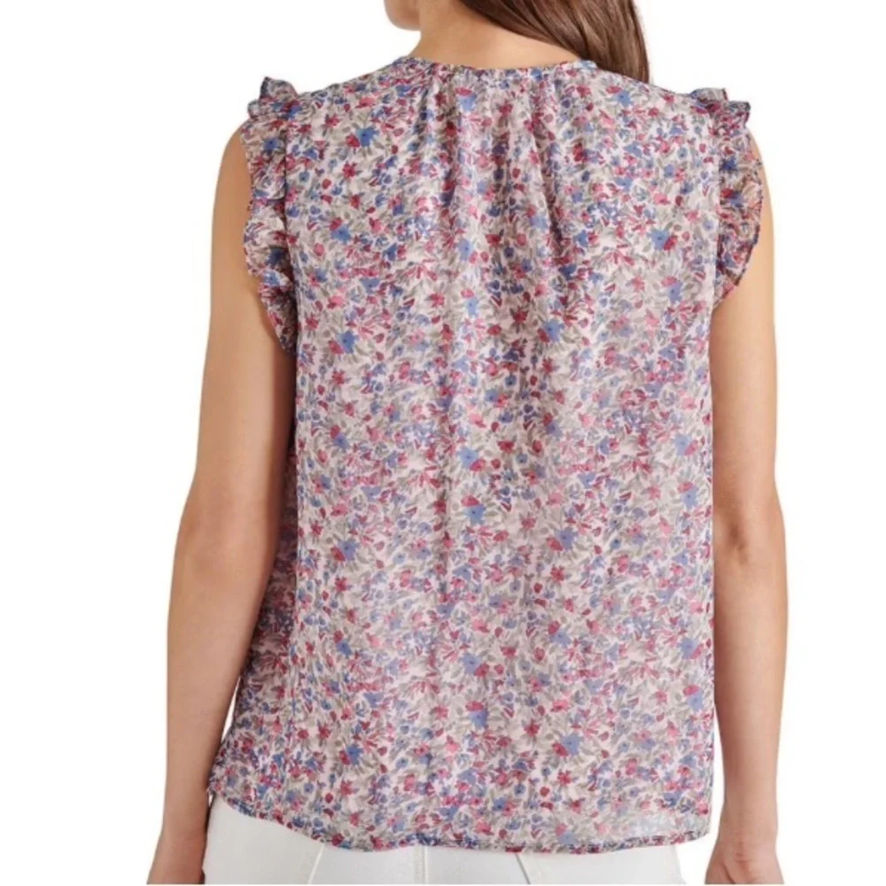 BB Dakota Steve Madden Floral Ruffle flutter Sleeve Top Size Large - Picture 5 of 12
